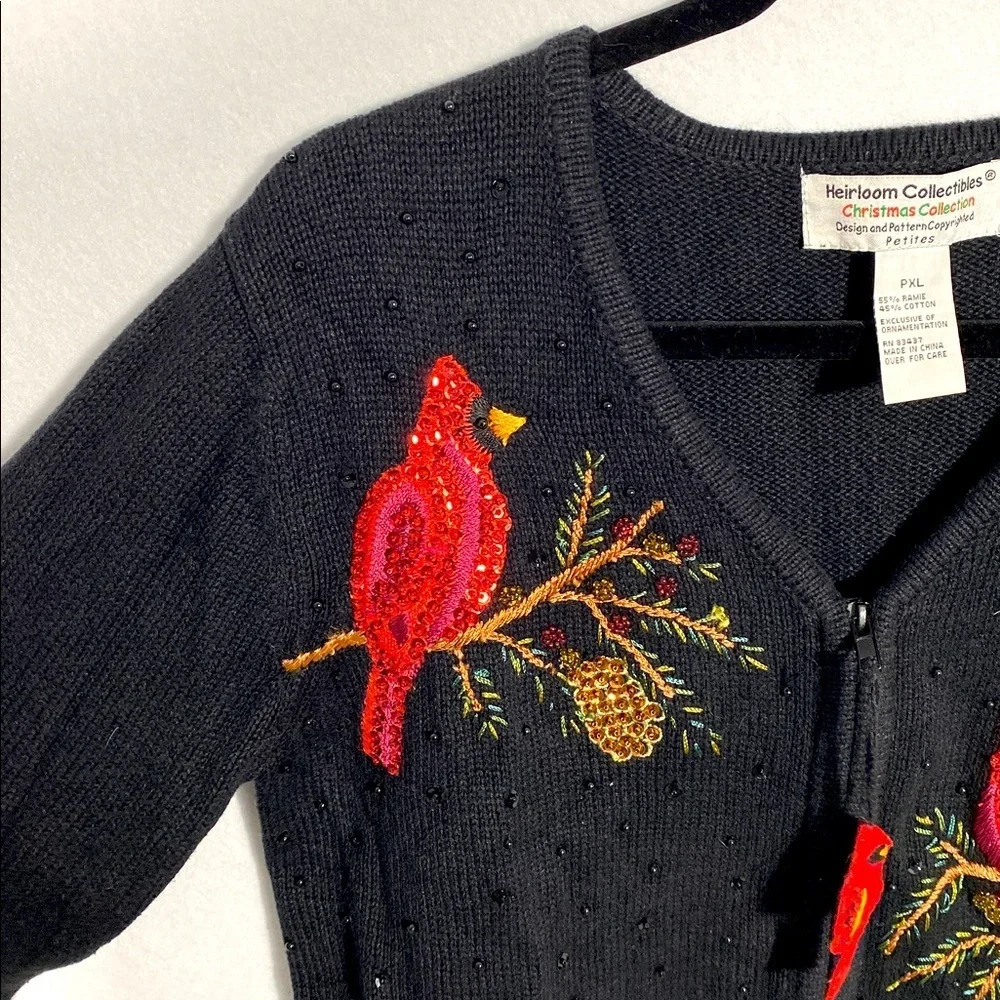 Heirloom Collectibles Women's Black Zip Front Sweater Embellished Cardinals PXL - Picture 7 of 9